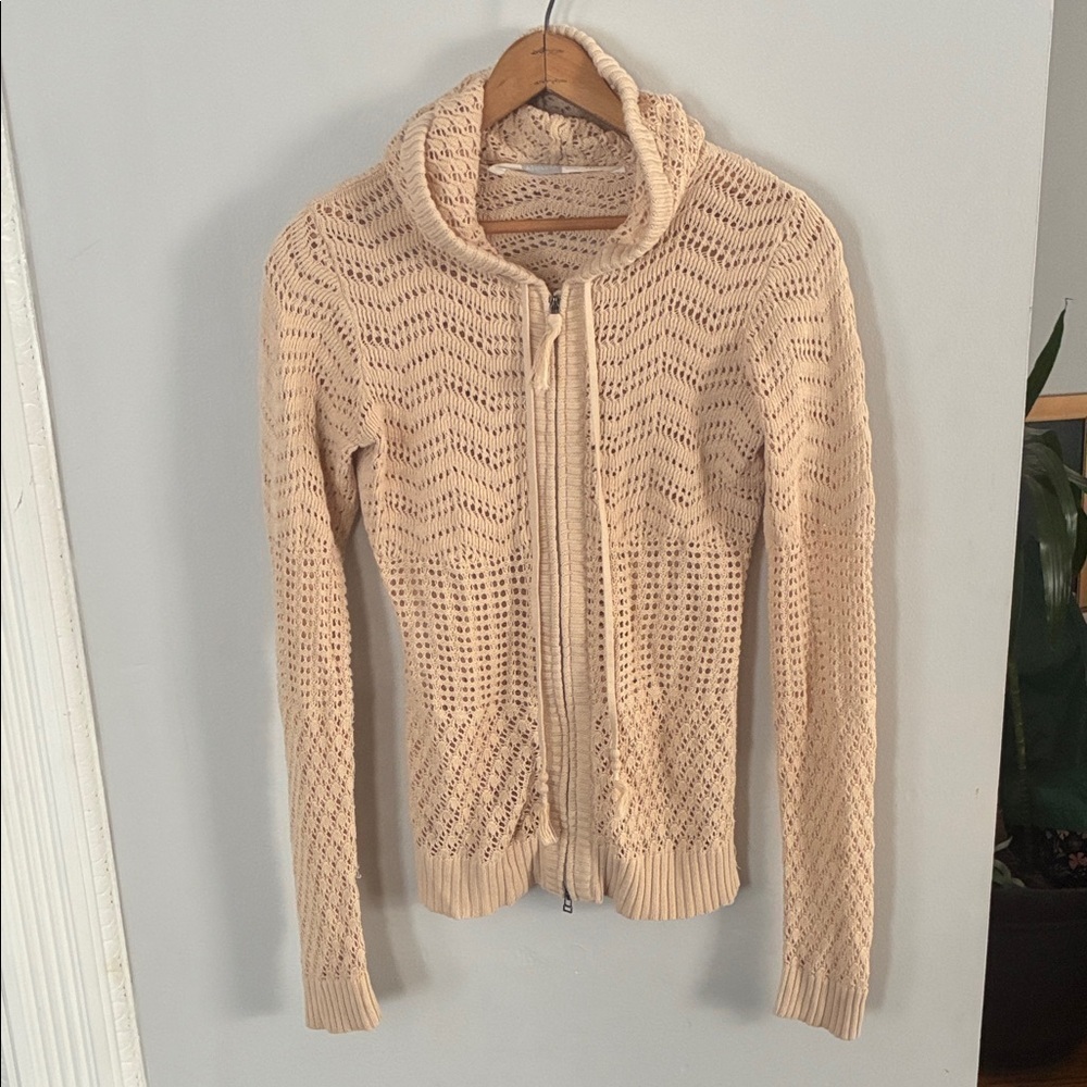 Athleta Cream Women's Crochet Zip Cardigan Sweater Sz XXS